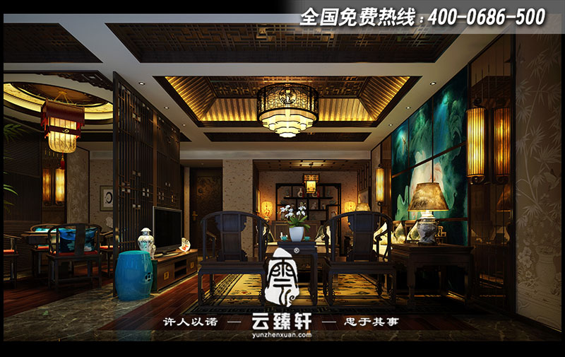 茶庄中式VIP包房设计效果图